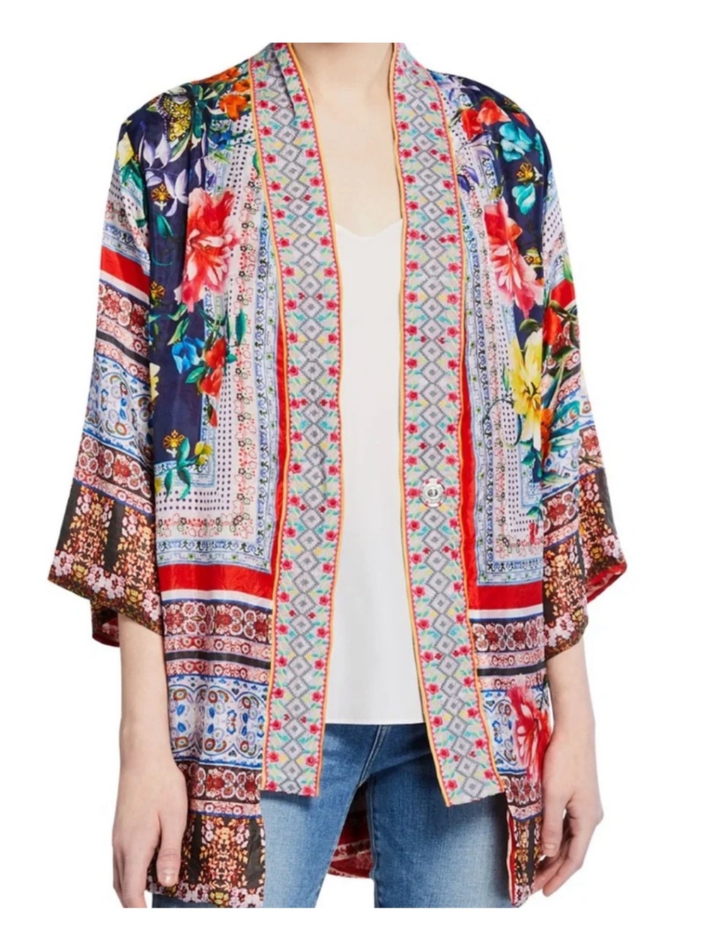 Johnny Was Bernie Multicolor Floral 3/4 Soeeve Kimono